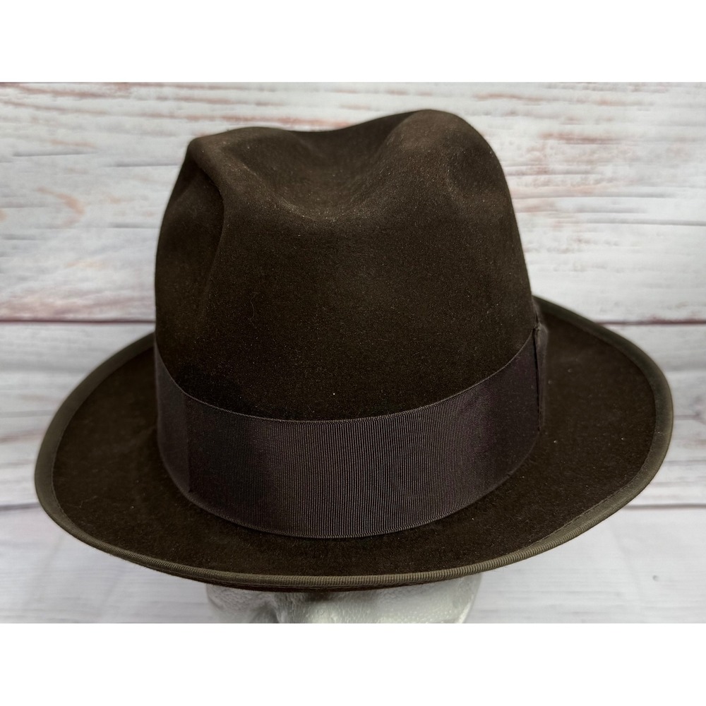 Royal Stetson Dark Brown Fur Felt Fedora Hat Vintage 7 1/8 Long‎ Oval